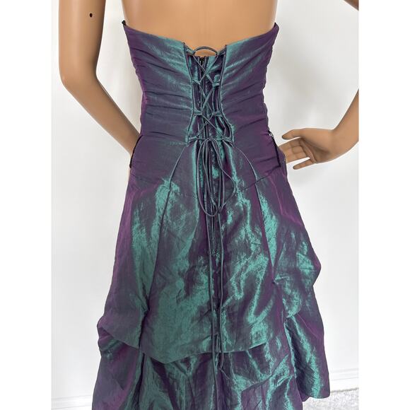 Vintage 80's F.I.E.S.T.A. iridescent teal taffeta draping strapless gown Medium - Picture 10 of 16